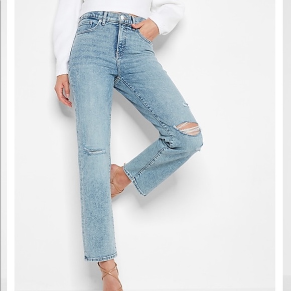 Straight ankle high rise light wash Express jeans - Picture 1 of 8